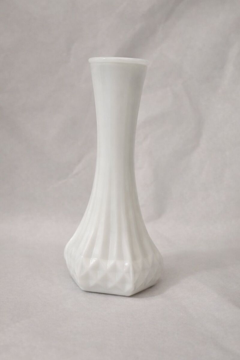 Vintage Moser Glass Hobstar Milk Glass Vase