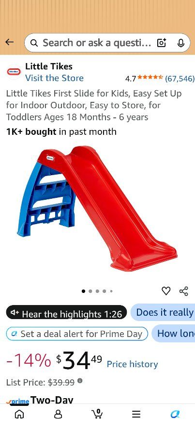 Little Tikes First Slide - Indoor/Outdoor Toddler Slide, Easy Set Up & Store (Ages 18 Months-6 Years)