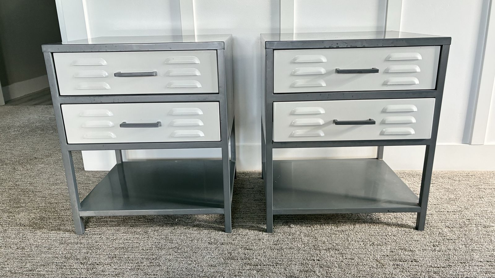 Industrial Metal Locker Style Nightstands Set of 2 Grey and White