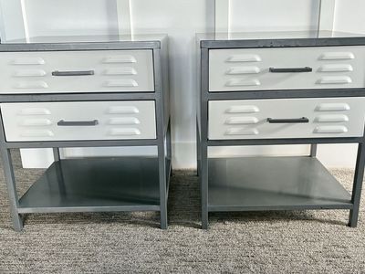 Industrial Metal Locker Style Nightstands Set of 2 Grey and White
