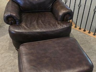 Rich leather chair with ottoman