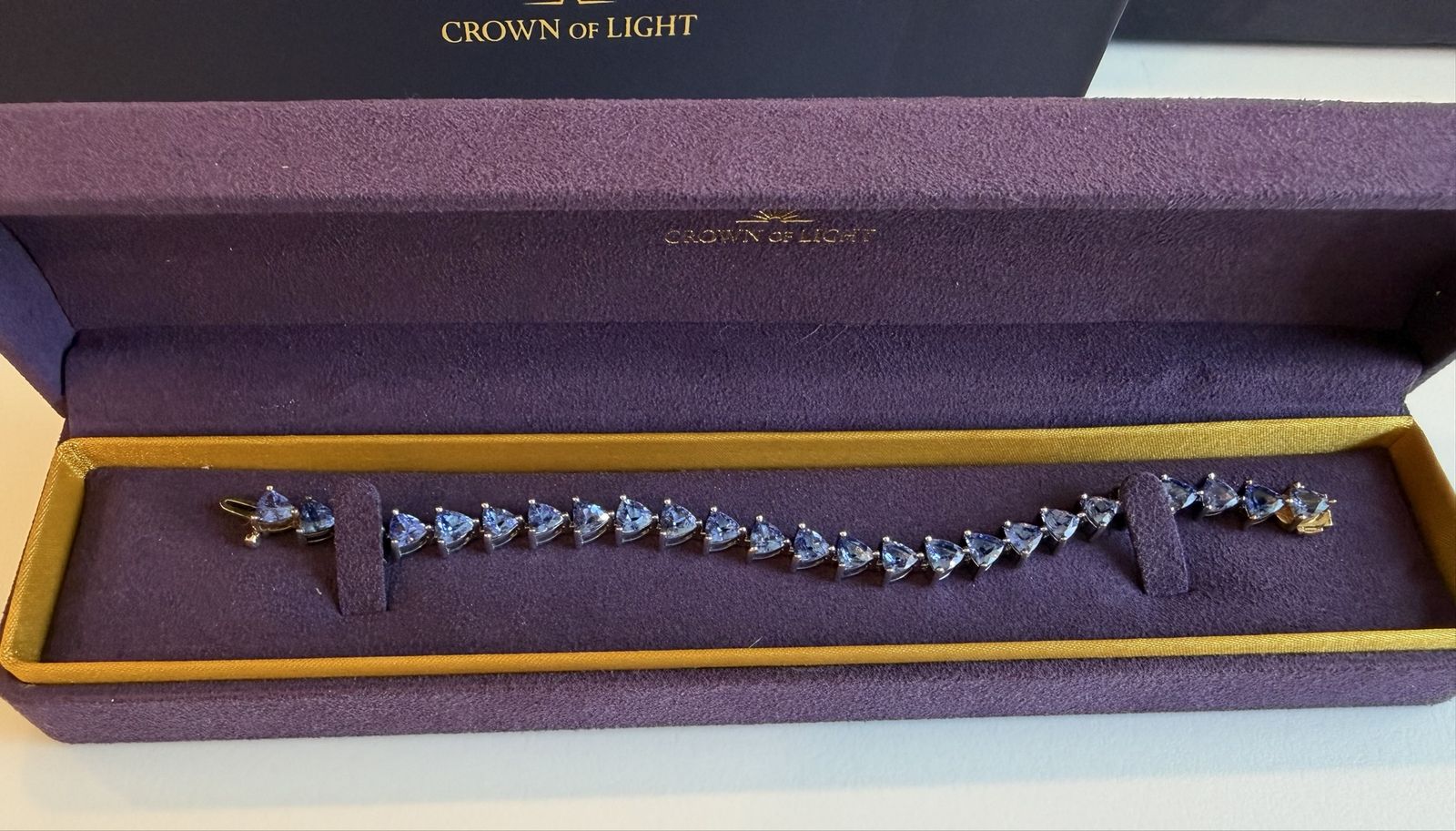 CROWN OF LIGHT Tanzanite Bracelet 15.37 CTW in Silver with 14K Gold Clasp - Trillion Cut
