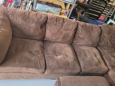 brown fabric L shaped section Couch with ottoman
