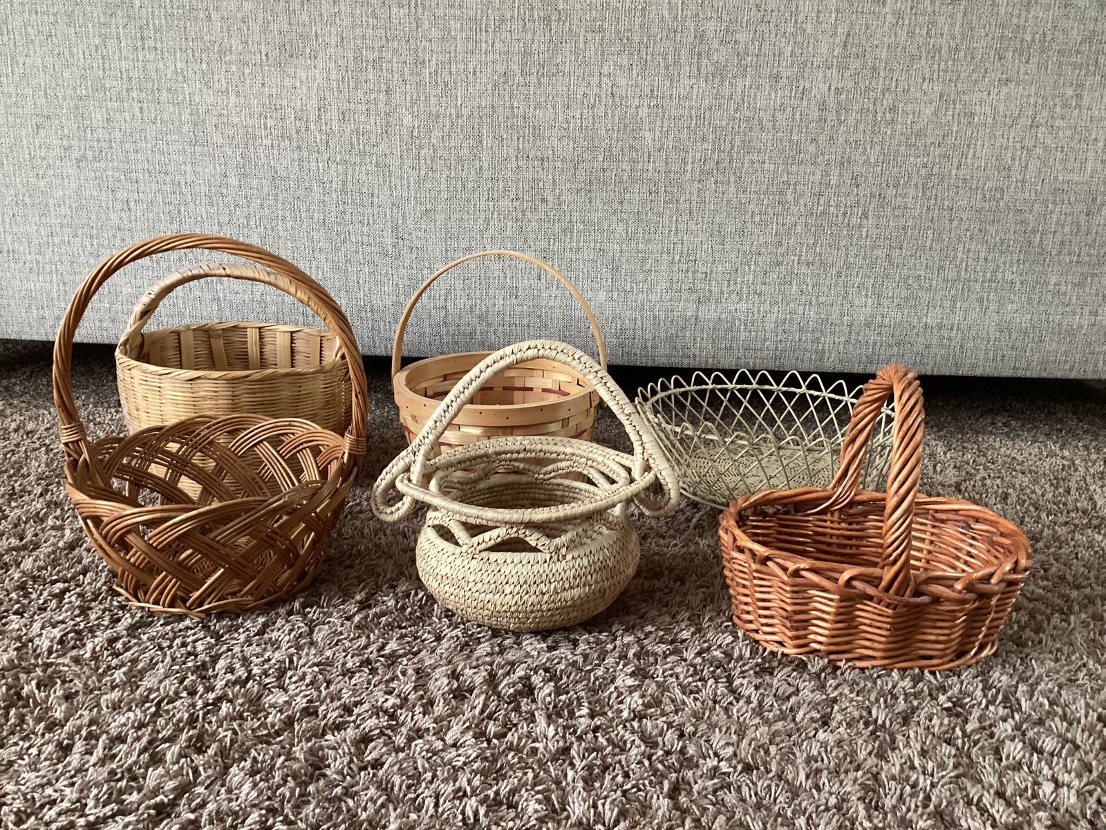 Assorted Wicker & Wire Decorative Baskets - Set of 6  Various Styles, Farmhouse Decor