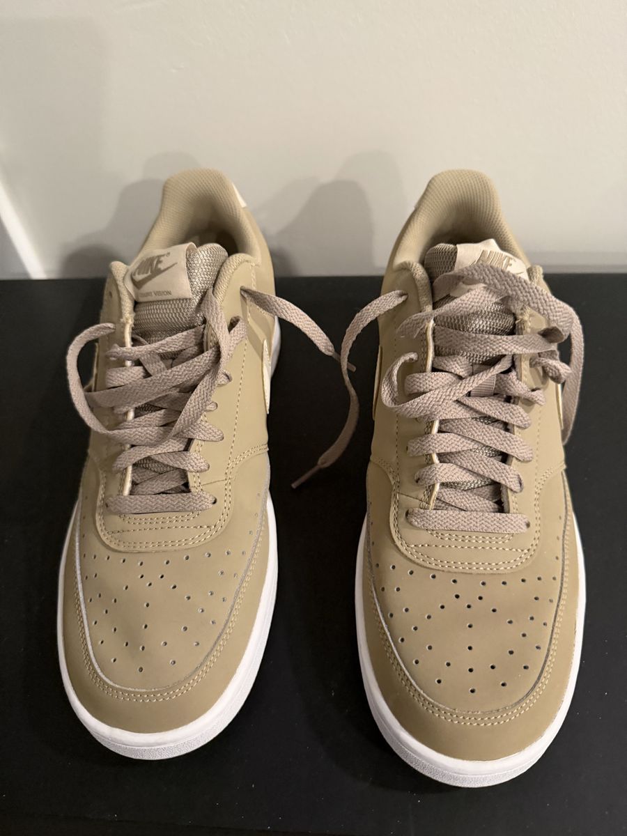 Nike Men's Court Vision Low Tan Khaki Beige Sneakers White Soles Size 11