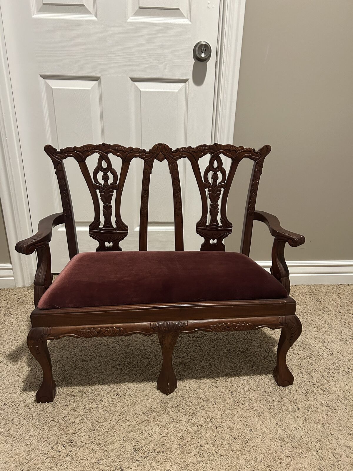 Victorian-Style Child/Doll Settee - Ornate Carved Wood Miniature