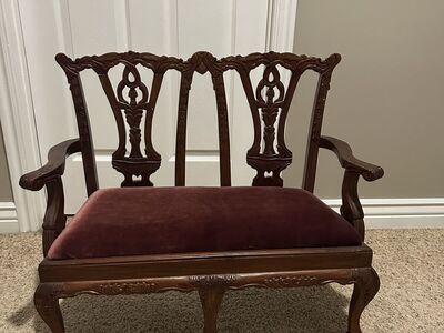 Victorian-Style Child/Doll Settee - Ornate Carved Wood Miniature