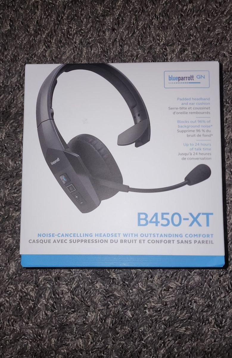 BlueParrott B450-XT Mono Bluetooth Wireless Headset with Mic & ANC, 45 Hr Battery, Black