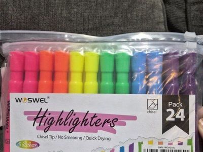 New Highlighters, Chisel Tip, No Smearing, Quick Drying, Assorted 6 Colors, 24-Pack
