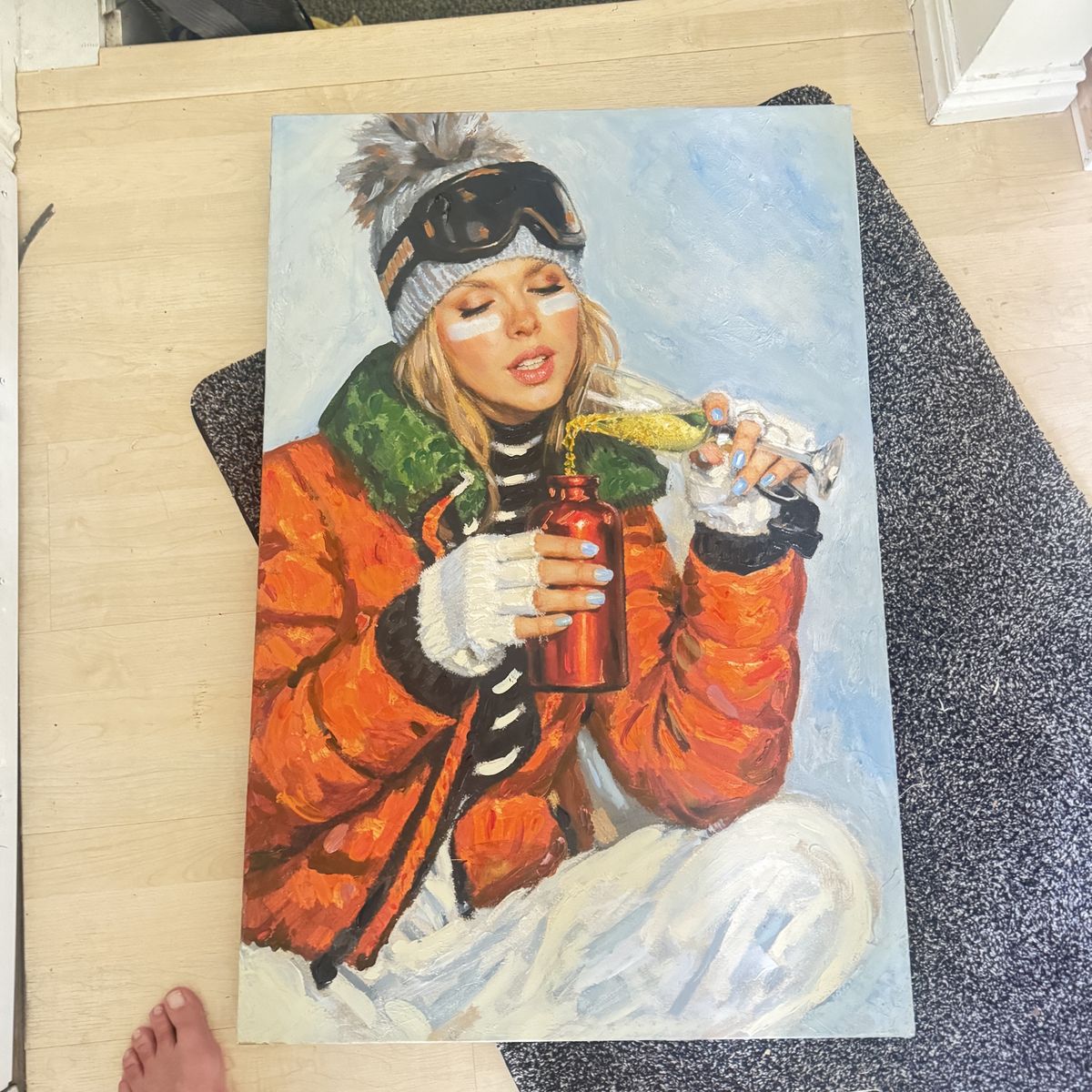 Original Hand-Painted Ski   Oil Painting Canvas 