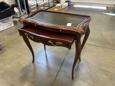 Vintage French Style Secretary Desk with Green Leather Top, Cabriole Legs, Pull-Out Drawer