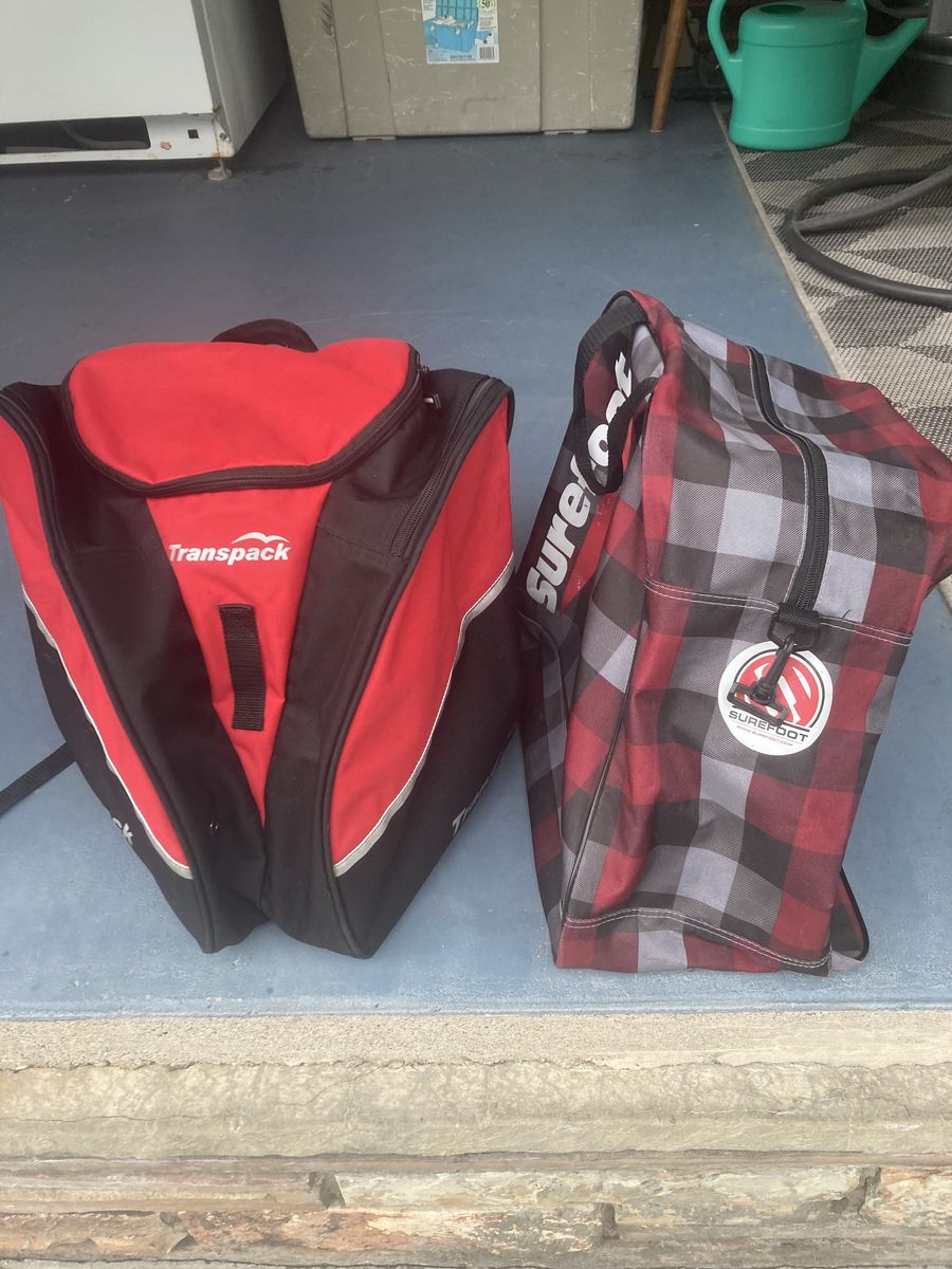 Transpack and Surefoot Ski Boot Bags - Red/Black & Buffalo Plaid (see description for pricing)