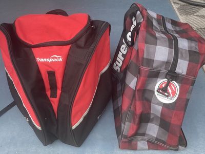 Transpack and Surefoot Ski Boot Bags - Red/Black & Buffalo Plaid (see description for pricing)