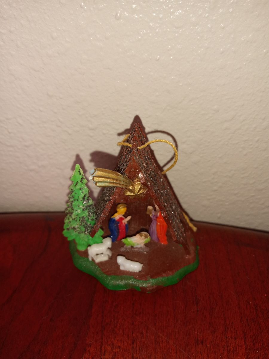 Vintage Plastic Nativity Scene Christmas Ornament Made in Hong Kong