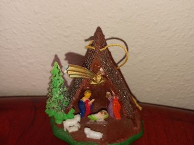 Vintage Plastic Nativity Scene Christmas Ornament Made in Hong Kong