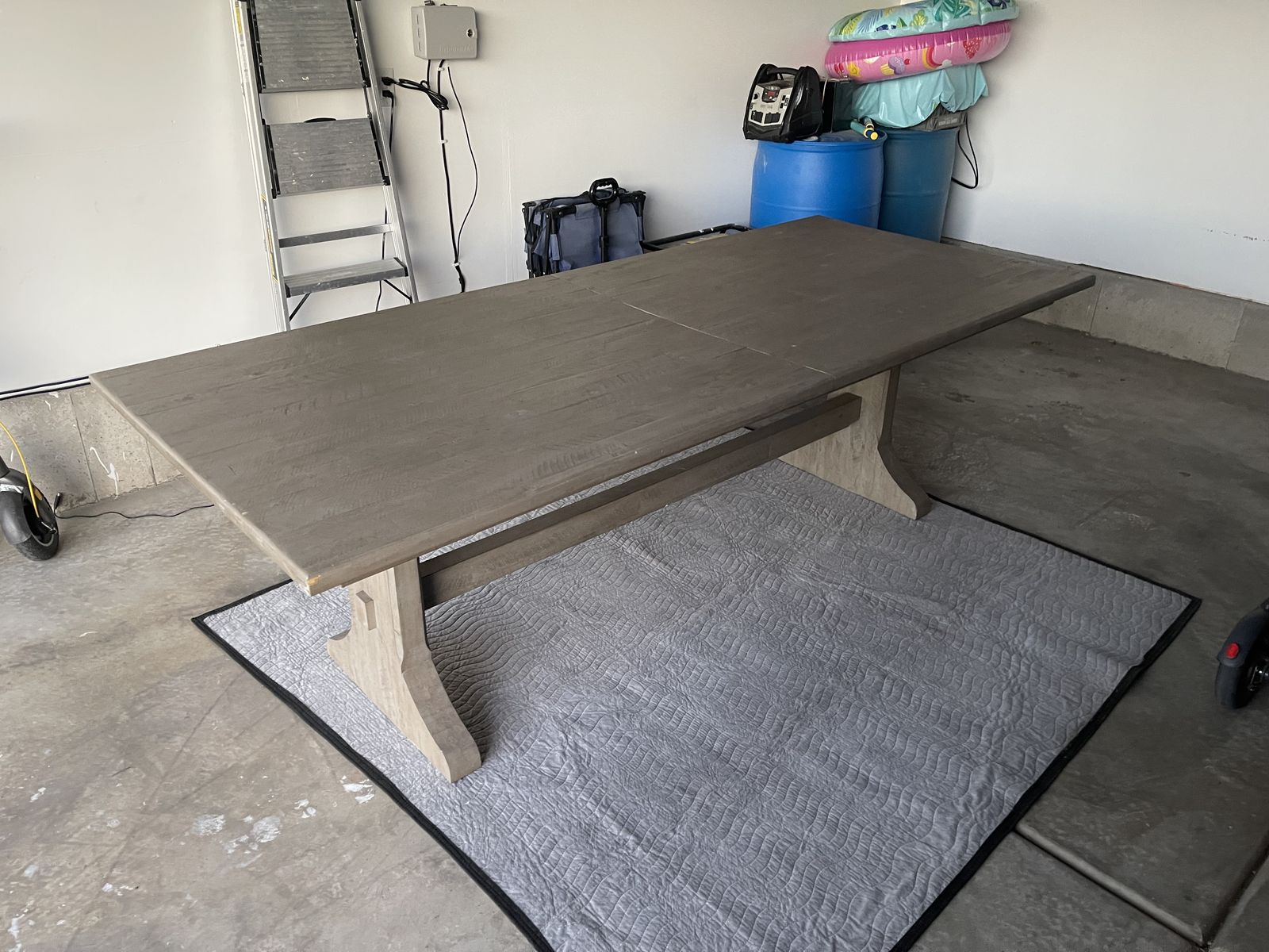 Large, beautiful, beige/grey farmhouse dining kitchen table