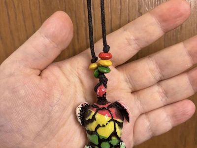 Rasta Turtle Necklace with black Cord Colorful Unique Pendant