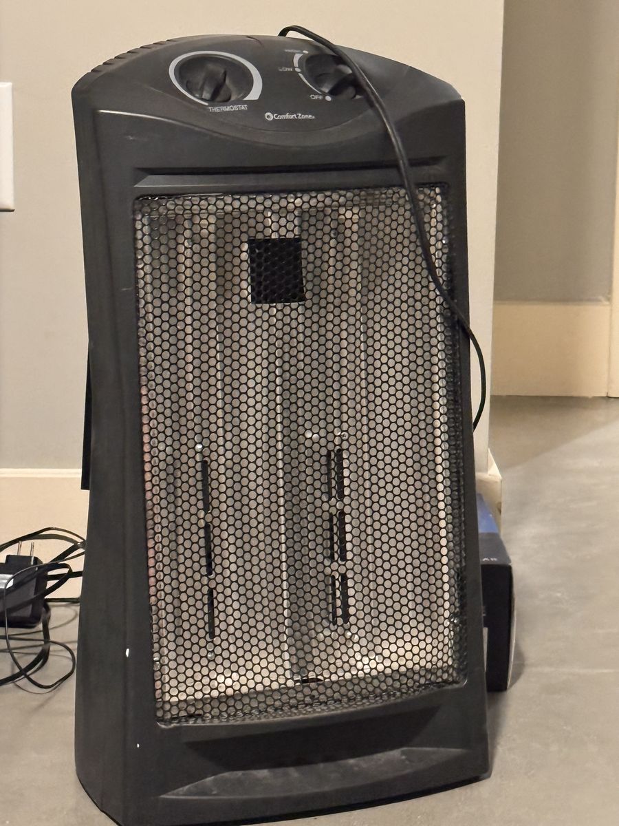 Comfort Zone CZQTH007BK Quartz Radiant Tower Heater - Black, Thermostat Control, 1500W