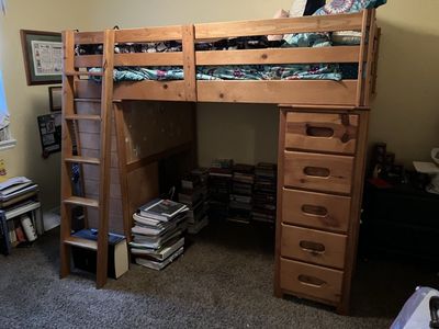 Loft Bed with Desk, Drawers and Bookshelf