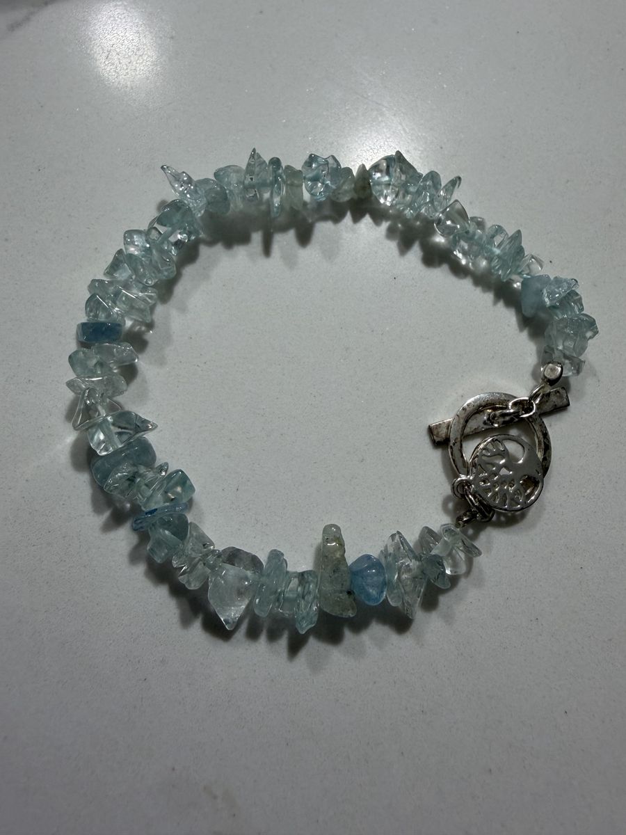 Light Blue Crystal Chip Stone Beaded Bracelet with Toggle Clasp