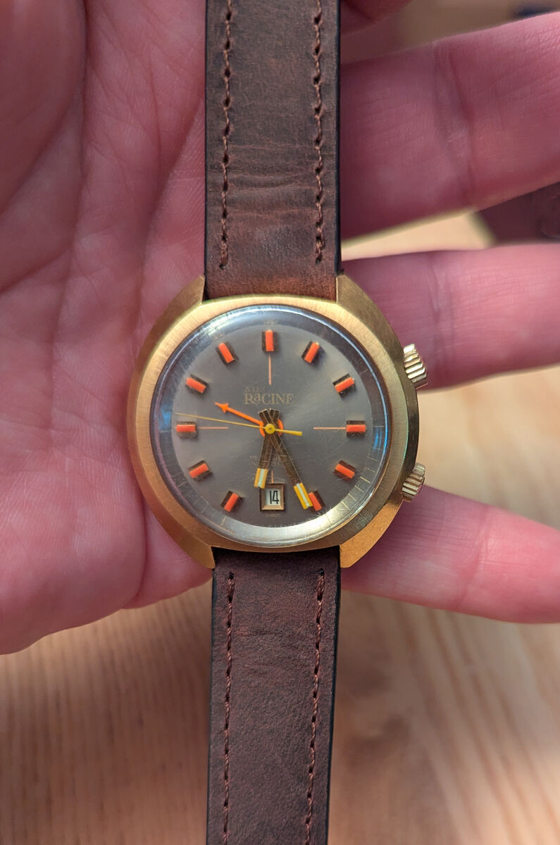 vintage jules racine watch 18kt gp wrist alarm