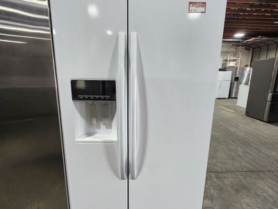 Whirlpool Side-by-Side Refrigerator in White with a Full Warranty - missing parts