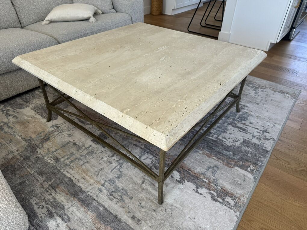 Ivory Travertine Stone Coffee Table - Designer