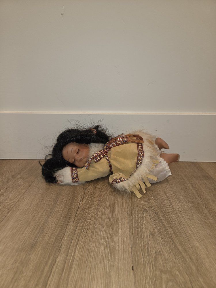 Collectible Native American Style Porcelain Doll in Traditional Attire
