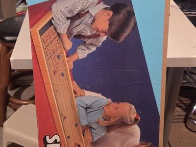 Vintage Carrom Shuffleboard Board Game 45-inch Wooden w/ Playing Pucks, Original Box