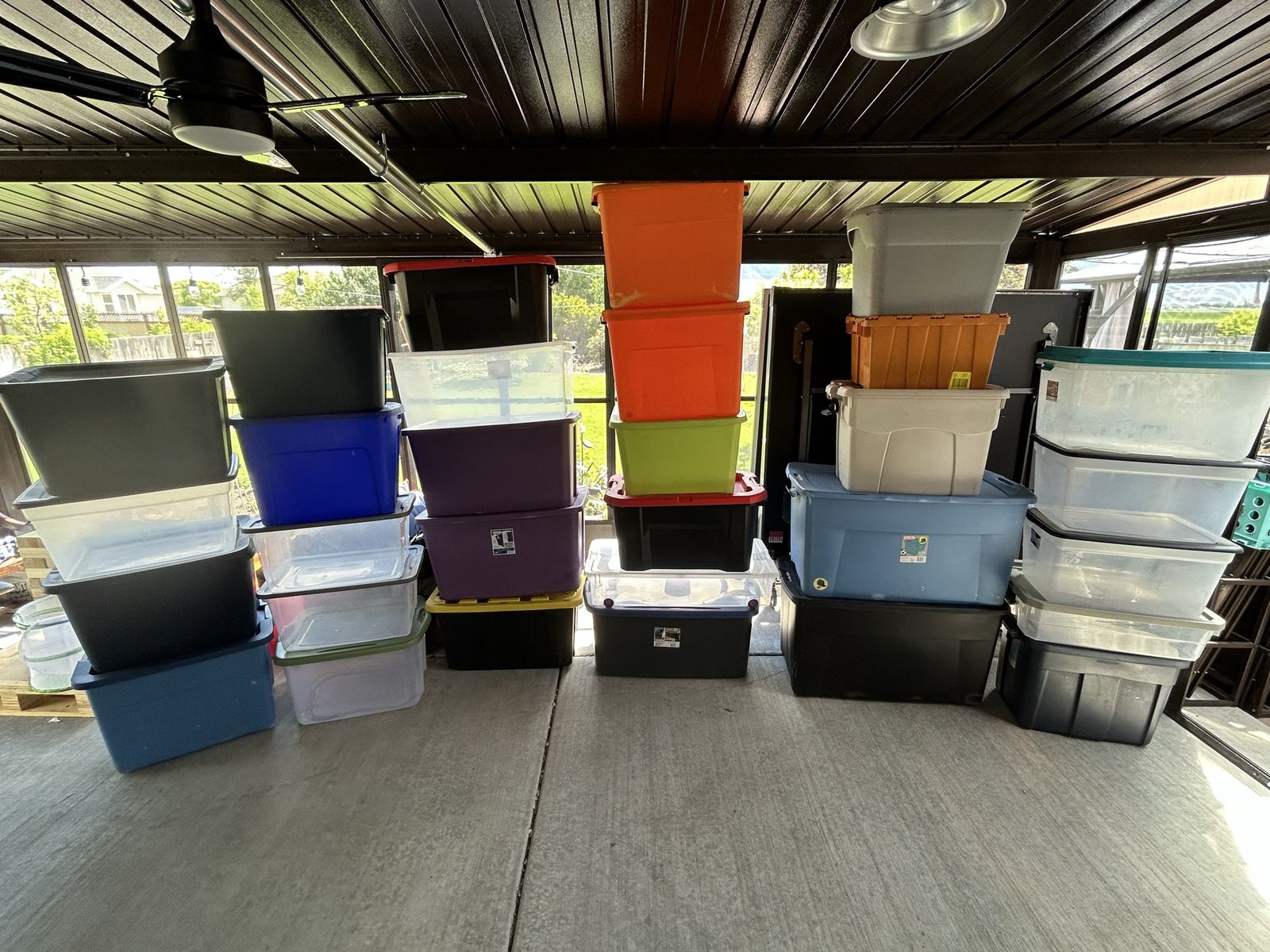 Lot of 30 Plastic Storage Totes of Various Sizes, Not Selling Separately, See Pictures