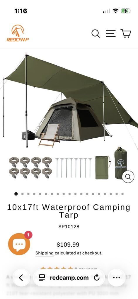 REDCAMP 10x17ft Waterproof Camping Tarp