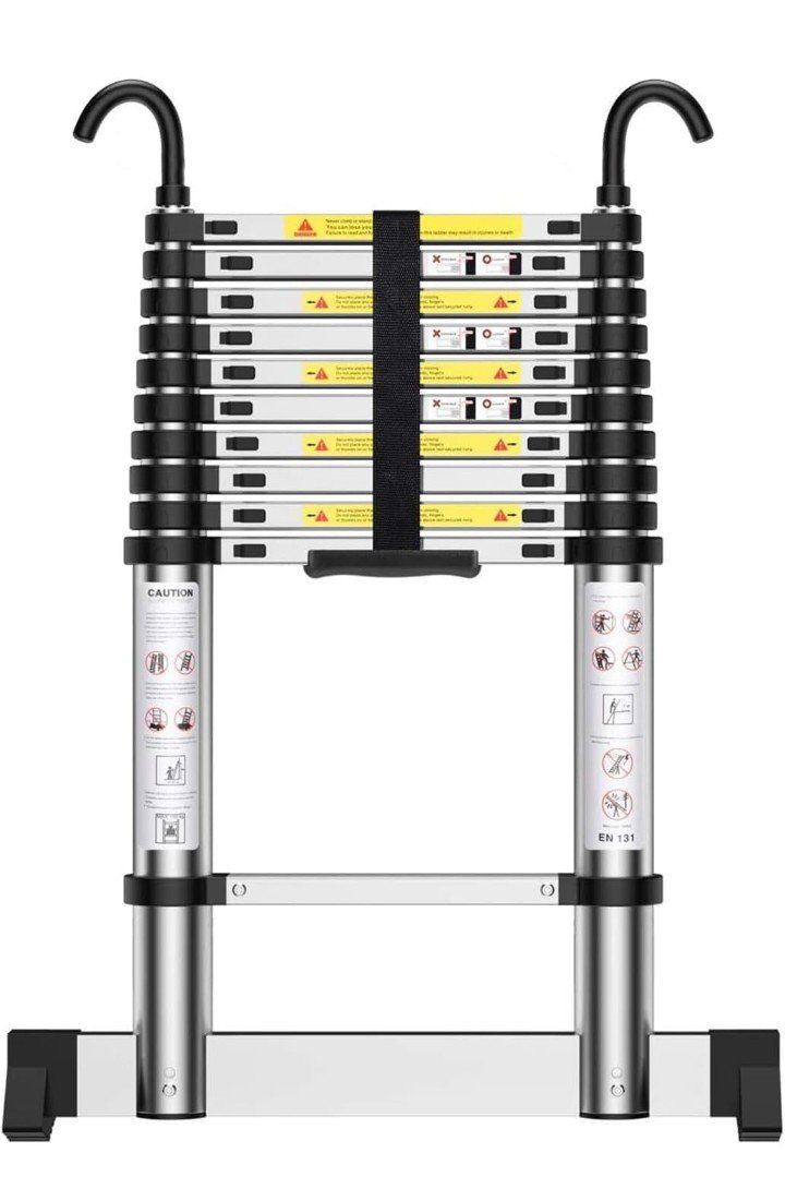 SINZUX Telescopic Ladder 3.2M/10.5FT, Aluminium Loft Ladder Extendable, Max Load 150kg/330lb, Adjustable Step, for Decorating, P