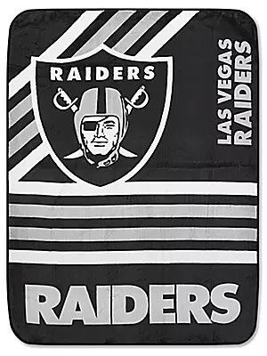 Las Vegas Raiders NFL Team Logo Sherpa Throw Blanket - Black & Silver, Soft Plush