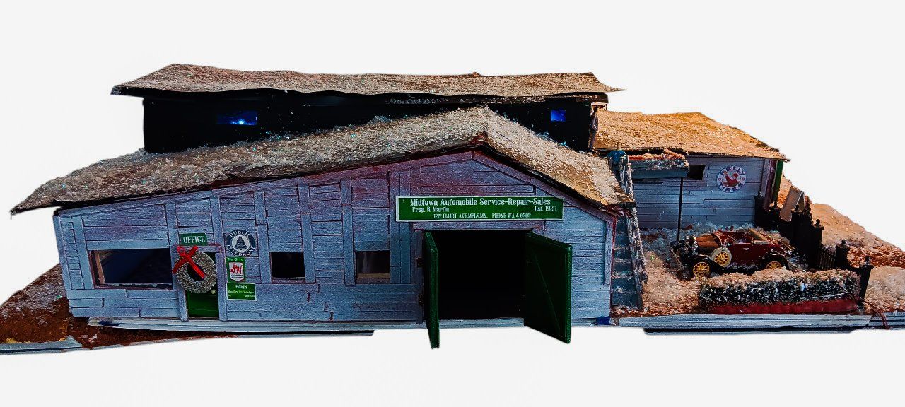 Midtown Automobile Service-Repairs-Sales Model Building Diorama w/ Lights...approximately  1/32 scale