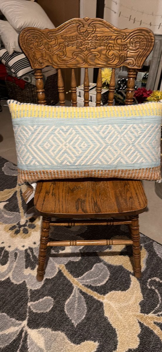 World Market Summer Indoor/Outdoor Throw Pillow - Blue, Yellow, & Brown Geometric Lumbar