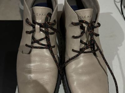 Cole Haan 2.ZEROGRAND Leather Chukka Boots Grey Orange Trim - Size 9.5