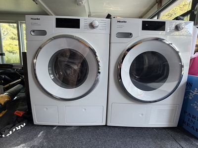 Miele W1 & T1 Excellence Washer & Dryer Set - TwinDos, IntenseWash, Eco & Steam, White, Front Load, Stackable