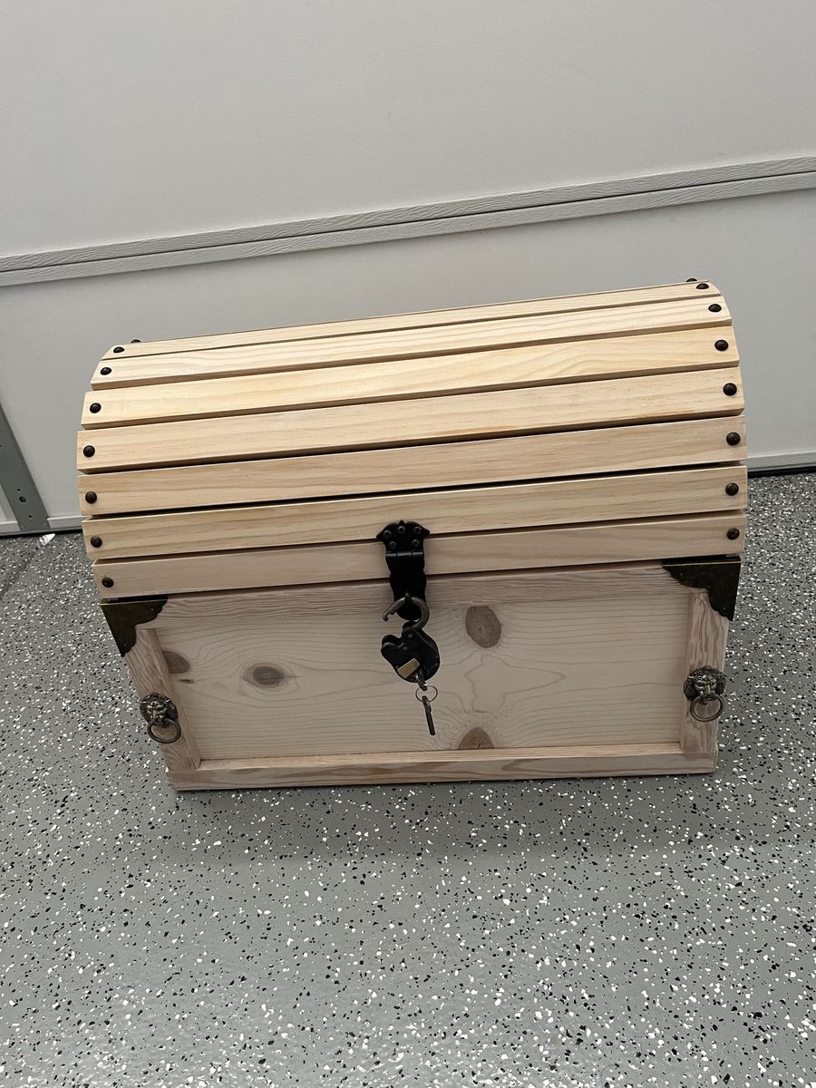 Handcrafted Natural Wooden Treasure Chest Trunk with Lock, Key & Removable Tray