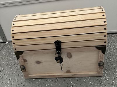 Handcrafted Natural Wooden Treasure Chest Trunk with Lock, Key & Removable Tray