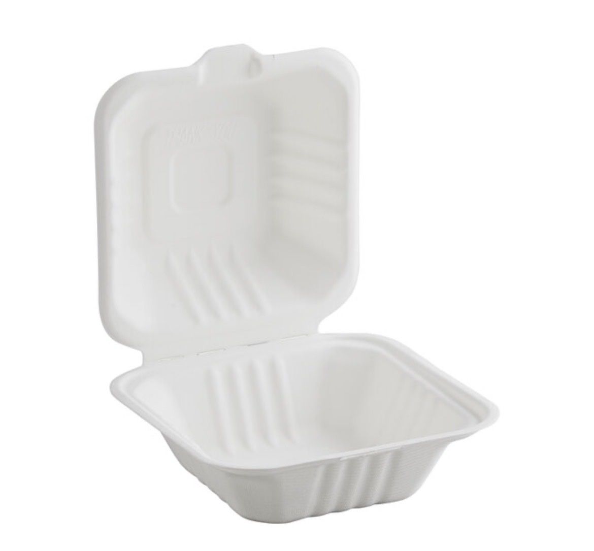 EcoChoice 5" x 5" x 3" Compostable White Plant Fiber Take-Out Container - 500/Case