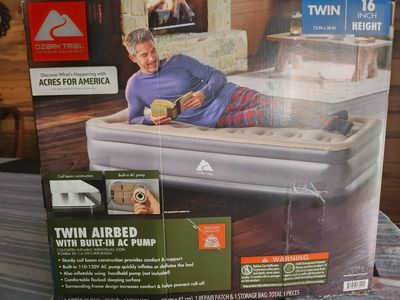Ozark Trail Twin Airbed with Built-in AC Pump - 16" Height, 75"x38" - Outdoor Equipment