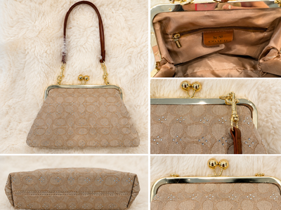 Coco Kiss lock Rhinestone Clutch Beige Purse Bag New