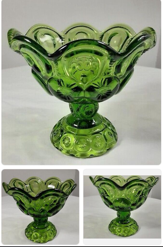 Vintage Green Glass Compote Bowl Dish Candy Nuts