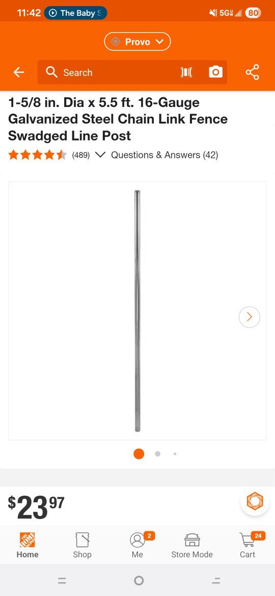 1-5/8" x 5'-6" galvanized steel fence post