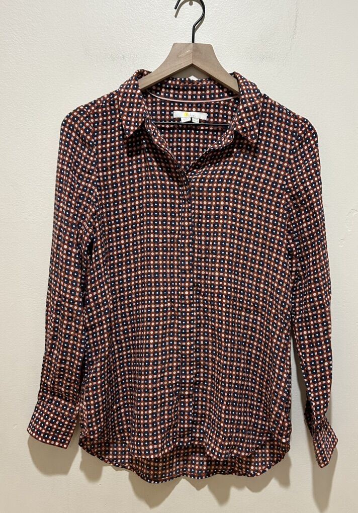 Boden 100% Silk Rust Brown & Blue Blouse - size 6