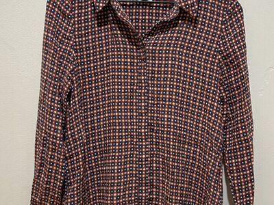 Boden 100% Silk Rust Brown & Blue Blouse - size 6