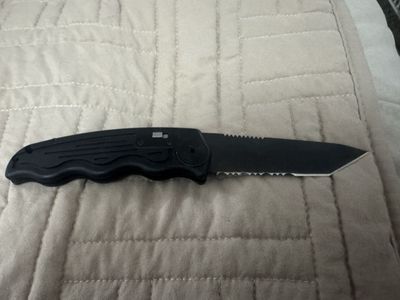SOG SOG-TAC Mini Auto Tanto Folding Knife Partially Serrated Black