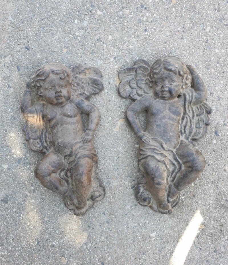 Cast Iron Cherubs Angels Wall Plaques