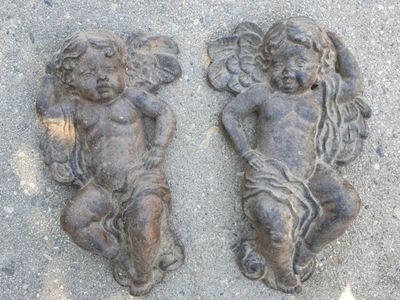 Cast Iron Cherubs Angels Wall Plaques