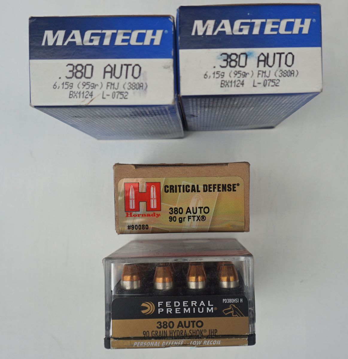 Magtech 95gr fmj .380 100 rds + Hornady Critical Defense 95 gr. 25 rds